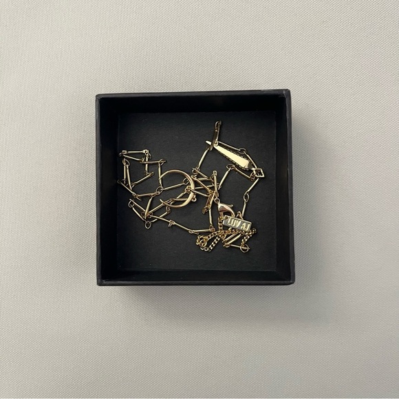 Luv AJ x Rachel Zoe Crescent Moon Pave Tusk Gold Tone Lariat Crystal Necklace - Picture 6 of 16